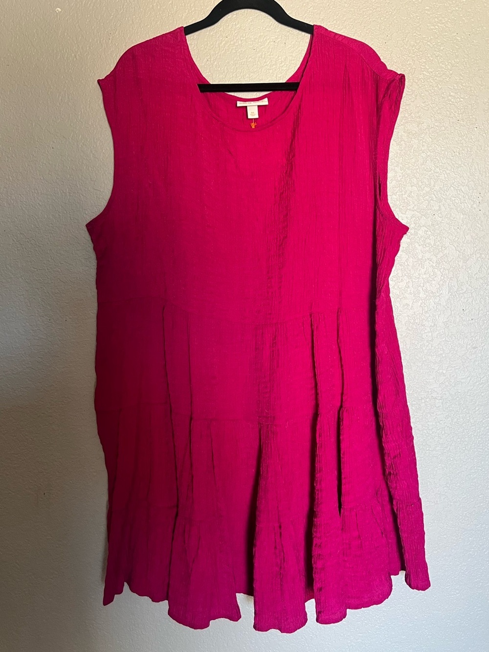 Knox Rose Hot Pink Tiered Mini Dress XXL NWT Sleeveless Boho Cottagecore Pockets